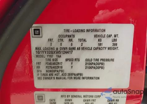 1998 Chevrolet Corvette из США, поврежденный, VIN 1G1YY32GXW5124417